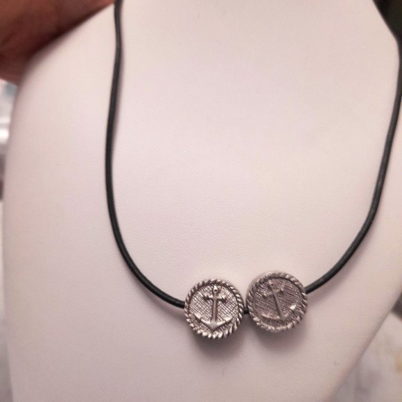 Amos Pewter Leather Necklace with Anchor Discs. - Picture 1 of 3
